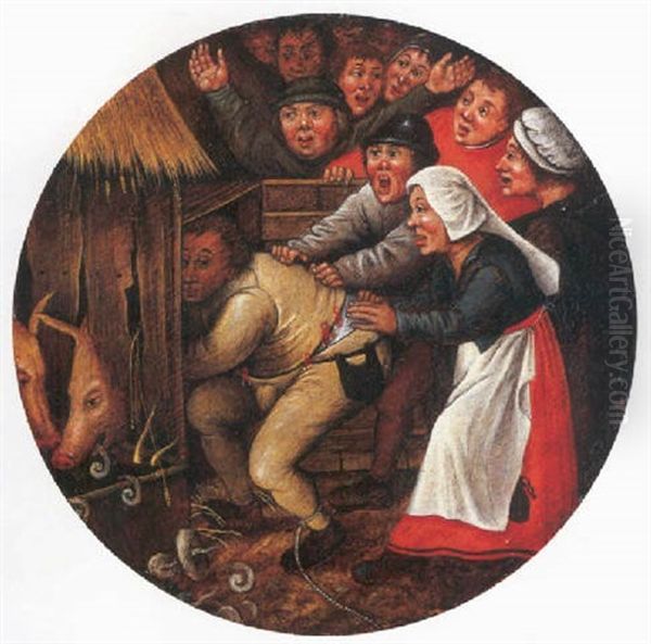 The Drunkard Pushed Into The Pigsty Oil Painting by Pieter Brueghel the Younger