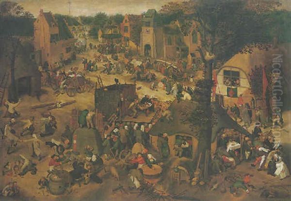 A Performance Of The Farce Een Clyte Van Plaeyerwater At A Flemish Village Kermesse Oil Painting by Pieter Brueghel the Younger