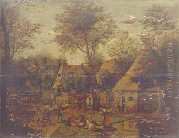 A Wooded Landscape With Peasants In A Village Oil Painting by Pieter Brueghel the Younger