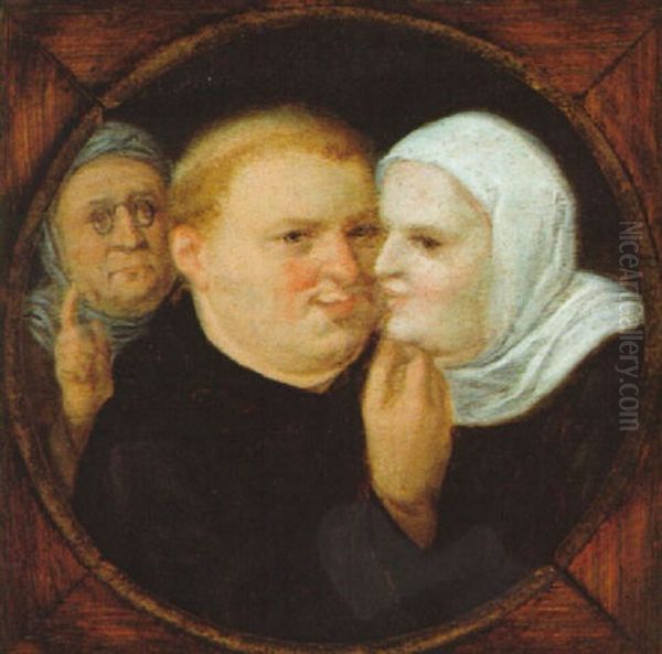 Monch Mit Nonne Und Kupplerin Oder Martin Luther Mit Seiner Gefahrtin Katharina Von Bora Oil Painting by Pieter Brueghel the Younger