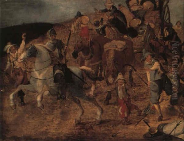 Hestetrukken Vogn Der Overfaldes. Skitse Oil Painting by Pieter Brueghel the Younger