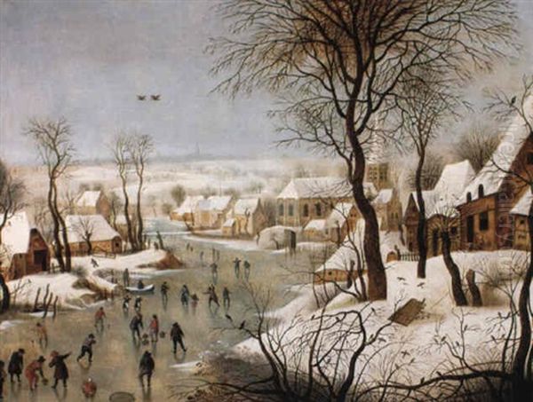 Winter Landscape With A Bird Trap Oil Painting by Pieter Brueghel the Younger