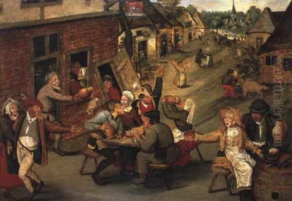 Paysans Attables En Plein Air by Pieter Brueghel the Younger