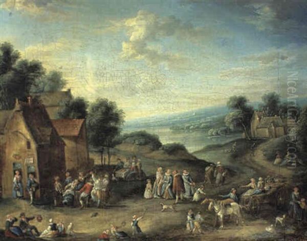 Folkeliv Med Dansende Uden For En Kro Oil Painting by Pieter Brueghel the Younger