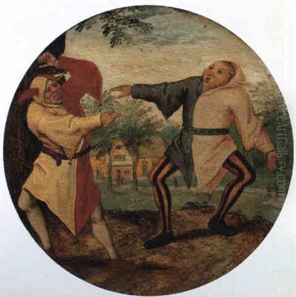 Proverb: Two Jesters Mocking Each Other In A Landscape Oil Painting by Pieter Brueghel the Younger