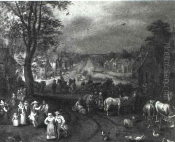 Village Scene Oil Painting by Pieter Brueghel the Younger