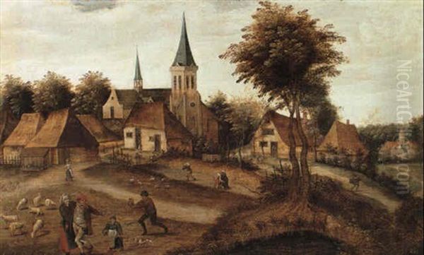 Landscape With Figures On A Path By A Pond Oil Painting by Pieter Brueghel the Younger