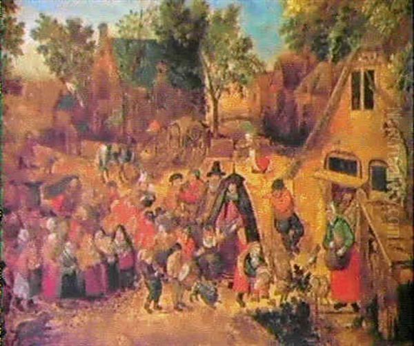 Die Pfingsthochzeit (pinksteren Bruiloft) Mit Einem         Kinderumzug Auf Dem Dorfe (kinder Spielen Hochzeit) Oil Painting by Pieter Brueghel the Younger