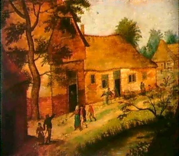 Belebte Dorfstrasse Mit Einem Bach Oil Painting by Pieter Brueghel the Younger