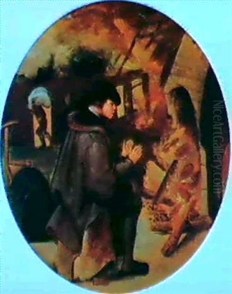 Homme Se Rechauffant Les Mains Oil Painting by Pieter Brueghel the Younger