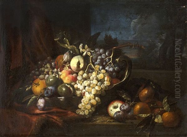 Bodegon Con Uvas Y Frutas Sobre Un Paisaje. Oil Painting by Abraham Brueghel