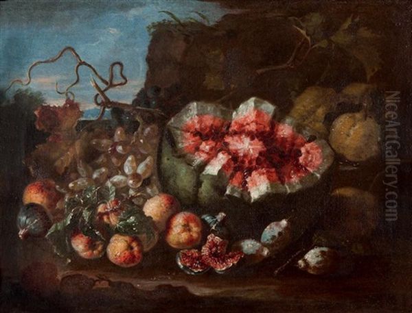 Grenade, Melon Et Raisins; Pasteque Et Figues Oil Painting by Abraham Brueghel