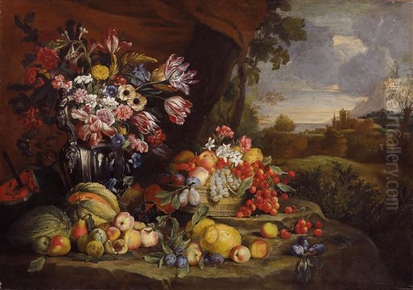 Fruchtestillleben In Einer Landschaft Oil Painting by Abraham Brueghel