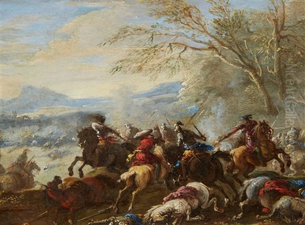 A Cavalry Encounter Oil Painting by Abraham Brueghel