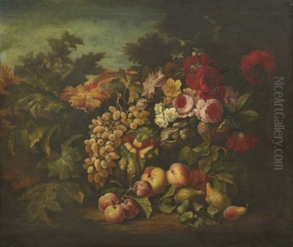 Stilleben Med Blommor Och Frukter Oil Painting by Abraham Brueghel