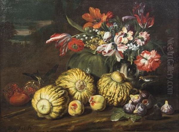 Nature Morte (still Life With Fruit And Crow) Oil Painting by Abraham Brueghel