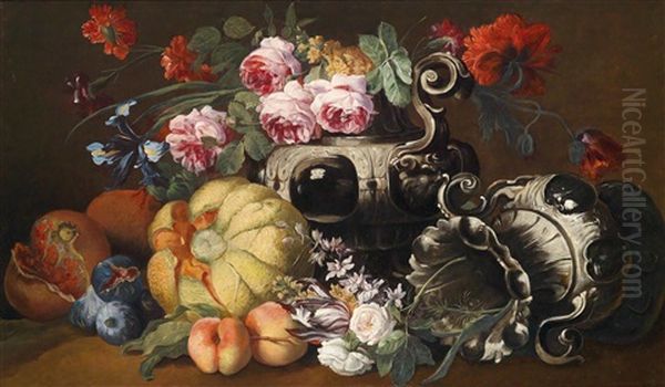 Ein Blumen- Und Obststillleben Mit Zwei Barocken Prunkvasen Oil Painting by Abraham Brueghel