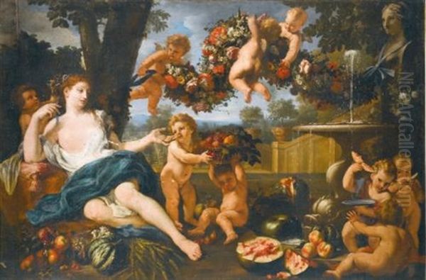 Ceres At A Fountain, Attended By Putti Oil Painting by Abraham Brueghel