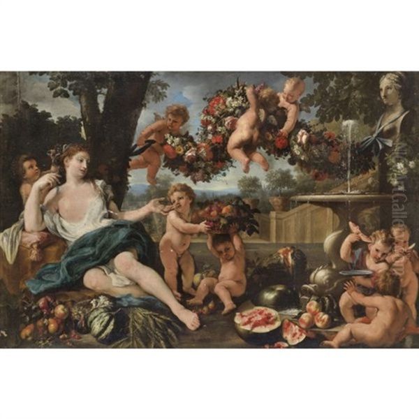 Ceres Attended By Putti, At A Fountain Oil Painting by Abraham Brueghel