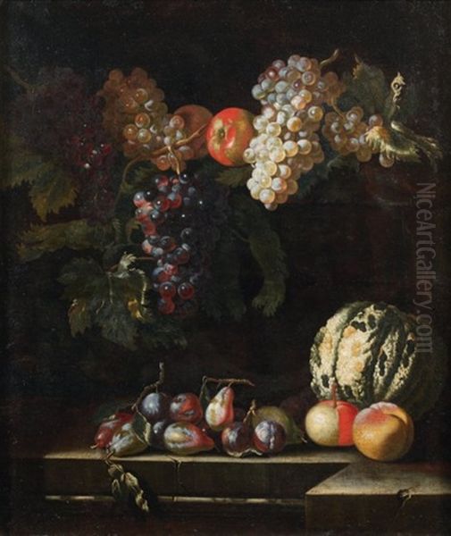 Nature Morte Aux Raisins, Melon Et Autres Fruits Oil Painting by Abraham Brueghel