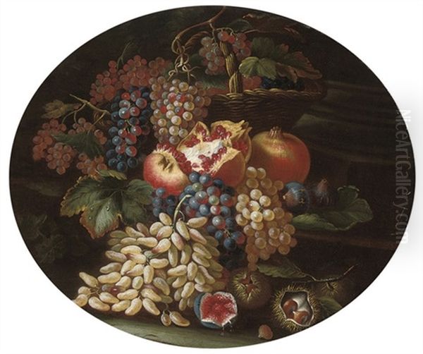 A Basket Of Grapes, Pomegranates, Figs And Chestnuts Oil Painting by Abraham Brueghel