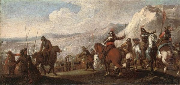 A Battlefield With Cavalrymen Giving Orders Oil Painting by Abraham Brueghel