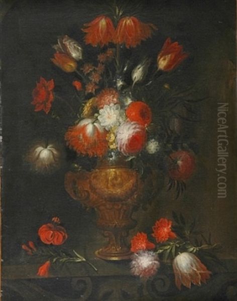 Still Life With Roses, Tulips, Carnations And Other Flowers In A Vase Oil Painting by Abraham Brueghel