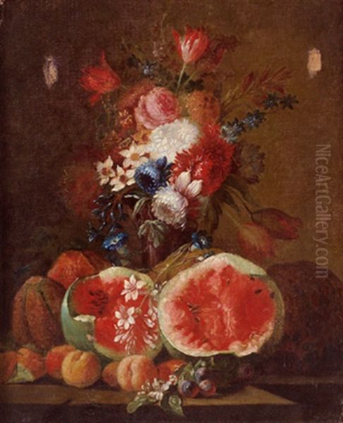 Natura Morta Con Meloni E Fiori Oil Painting by Abraham Brueghel