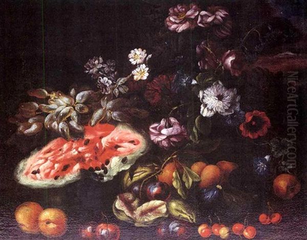 Still Life Of Flowers And Fruit Oil Painting by Abraham Brueghel