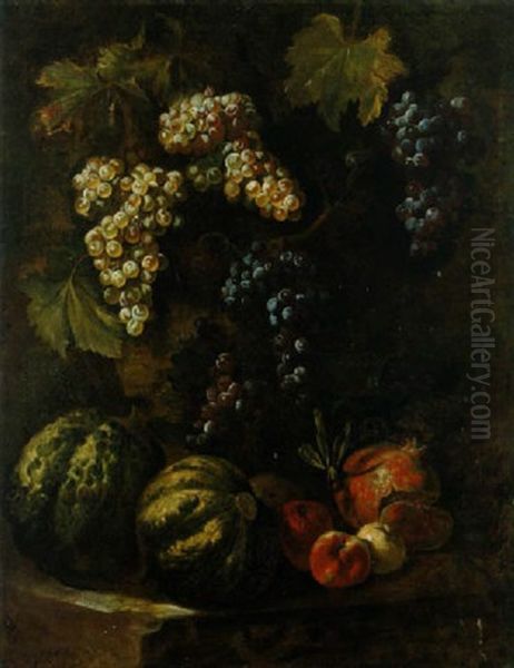 Natura Morta Con Uva, Meloni E Melagrane Oil Painting by Abraham Brueghel