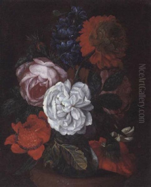 Stilleben Mit Blumen In Einer Bauchigen Vase Auf Einem Podest Oil Painting by Abraham Brueghel