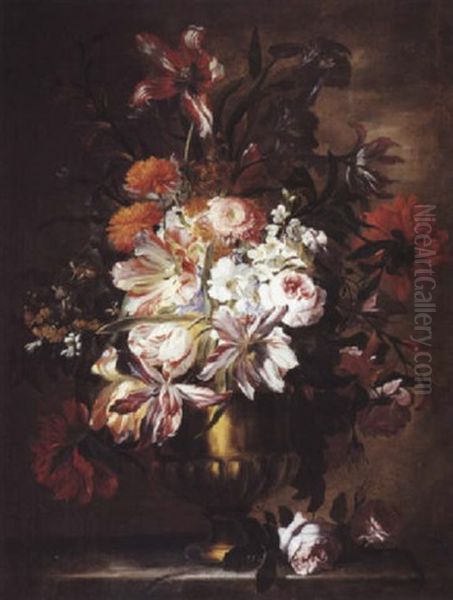 Vase De Fleurs Dans Un Vase En Bronze Sur Un Entablement Oil Painting by Abraham Brueghel