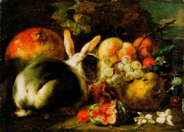 Stilleben Mit Kaninchen Und Fruchten Oil Painting by Abraham Brueghel