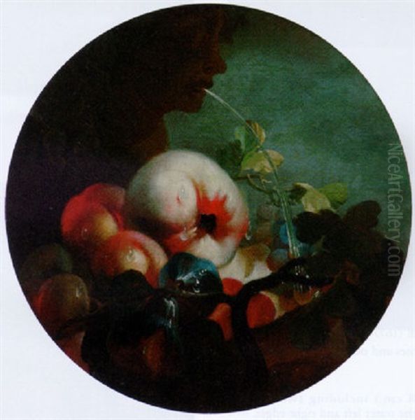 Peaches, Figs And An Apple By A Fountain Oil Painting by Abraham Brueghel