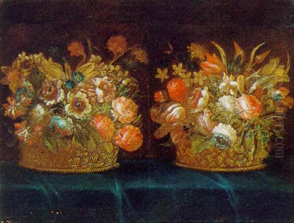 Zwei Korbe Mit Blumen Oil Painting by Abraham Brueghel