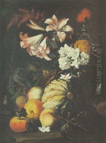 Nature Morte Aux Lys, Melon, Peches Et Piece De Verrerie Oil Painting by Abraham Brueghel