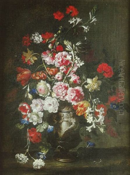 Bouquet De Fleurs Dans Un Vase En Pierre Sculpte De Bas-reliefs Representant Des Bacchanales Oil Painting by Abraham Brueghel