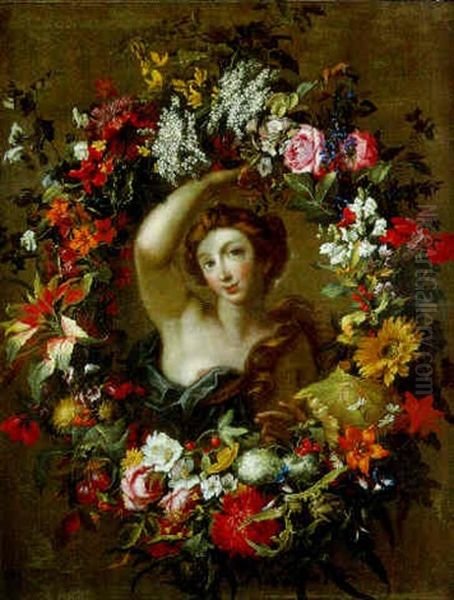 Portrait De Jeune Femme Dans Une Guirlande De Fleurs Oil Painting by Abraham Brueghel