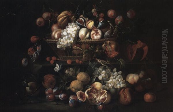 Nature Morte Aux Fruits, Papillons Et Libellule Oil Painting by Abraham Brueghel