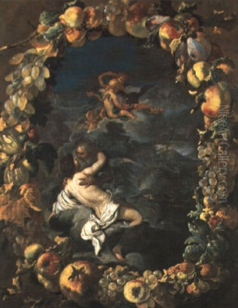 Jupiter Und Jo In Einem Fr_chtekranz Oil Painting by Abraham Brueghel