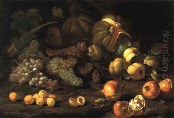 Natura Morta Con Uve, Albicocche, Angurie, Zucche E Melagrane Oil Painting by Abraham Brueghel