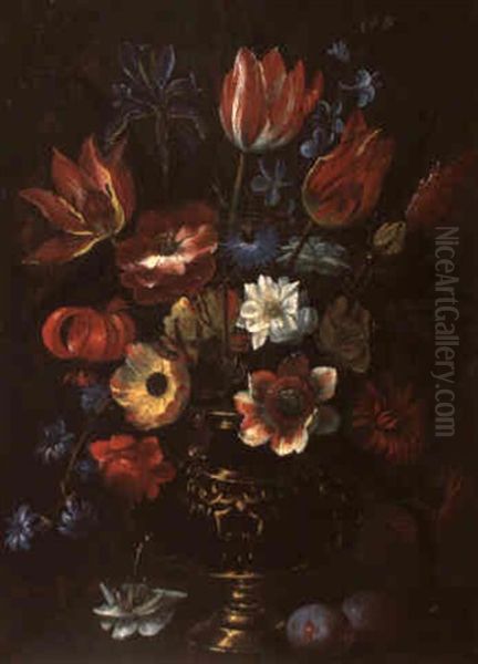 Vaso Di Tulipani, Rose, Anemoni, Gigli E Fiori Oil Painting by Abraham Brueghel