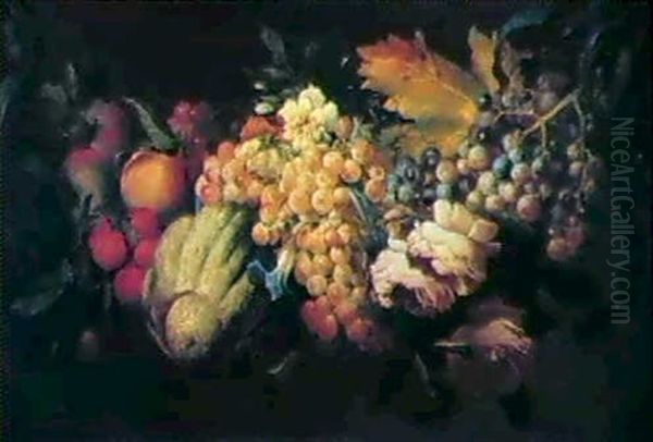 Stilleben Mit Rosen, Apfeln, Beeren, Weintrauben Und Einem  Kurbis Oil Painting by Abraham Brueghel