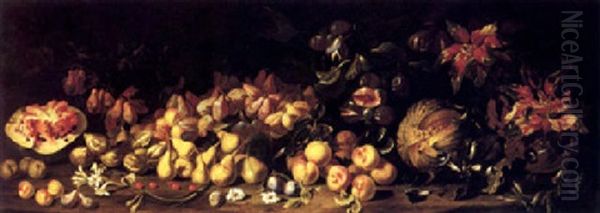 Still Life Of Fruit And Flowers Oil Painting by Abraham Brueghel