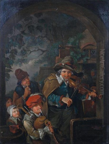 A Group Of Tavern Musicians Under An Arch Oil Painting by John William Allison