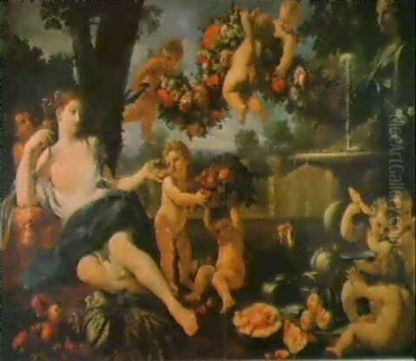 Ceres Attended By Putti, At A Fountain Oil Painting by Abraham Brueghel