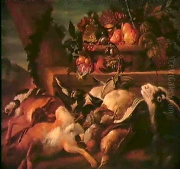 Natura Morta Di Selvaggina E Di Frutta Con Sfondo Di        Paesaggio A Sinistra Oil Painting by Abraham Brueghel