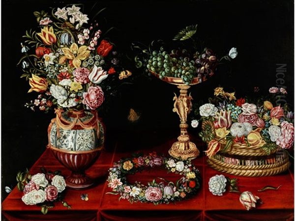 Blumen- Und Fruchtestilleben Mit Schaugefasen Und Einem Blutenkranz Oil Painting by Ambrosius Brueghel