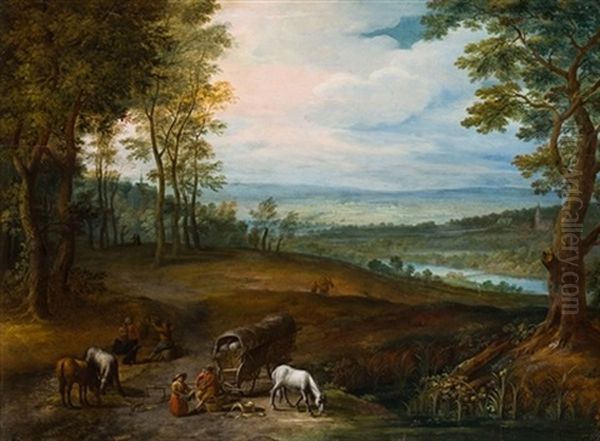 Paisaje Con Carruaje Y Campesinos Oil Painting by Ambrosius Brueghel