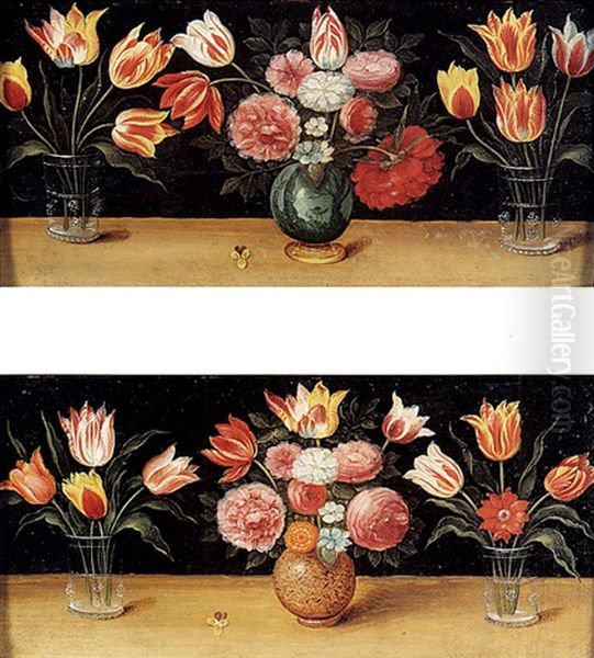 Nature Morte Au Vase De Fleurs Sur Un Entablement Oil Painting by Ambrosius Brueghel